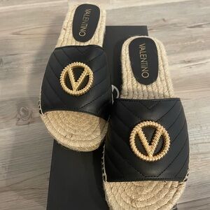 M Valentino Black Espadrille Slides